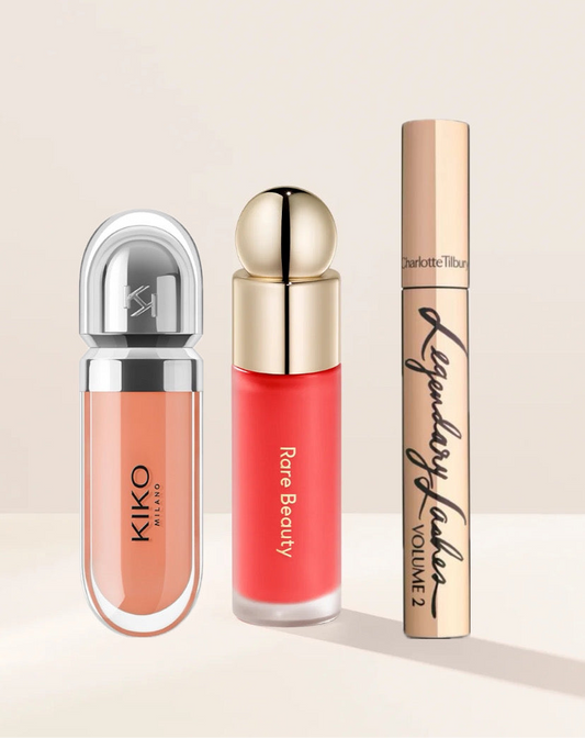 DEAL 02 ( KIKO 3D HYDRA LIP GLOSS 08, CHARLOTTE TILBURY MASCARA, RARE BEAUTY BLUSH SHADE GREATFUL)