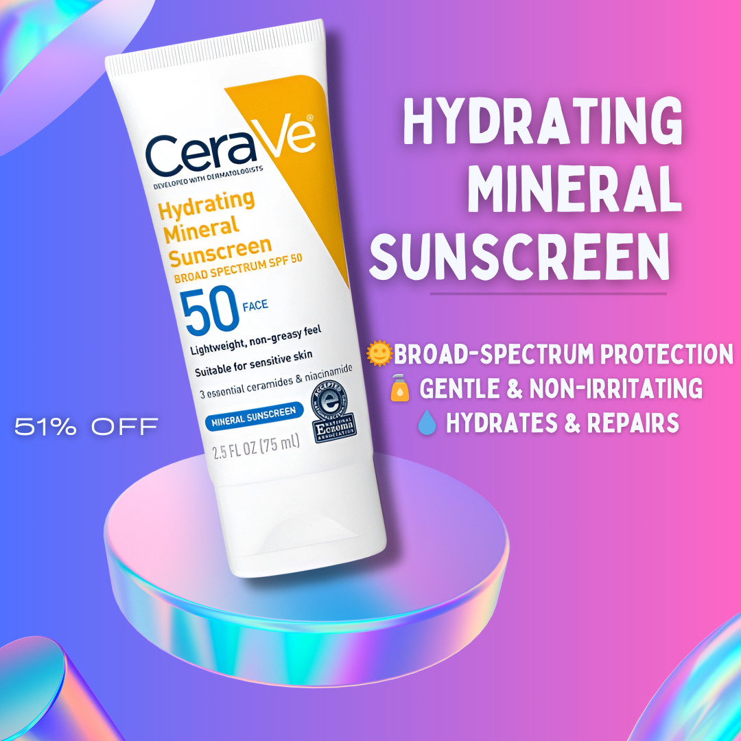 CeraVe | 100% Mineral Hydrating Sunscreen SPF 50 | 75ml / 2.5oz