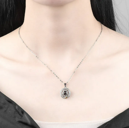 2PCS Couple Necklaces 100 Languages Sun And Moon Magnetic Pendant Love Memory Mzea