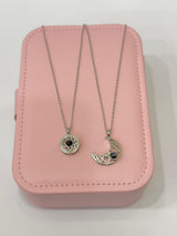2PCS Couple Necklaces 100 Languages Sun And Moon Magnetic Pendant Love Memory Mzea